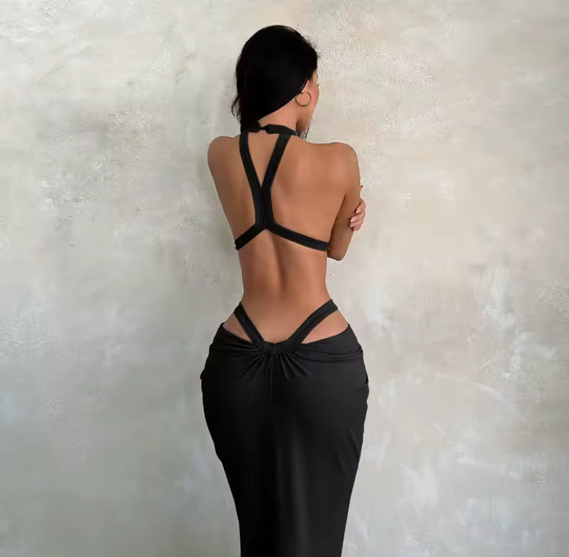 Ruched Open Backless Maxi Dress