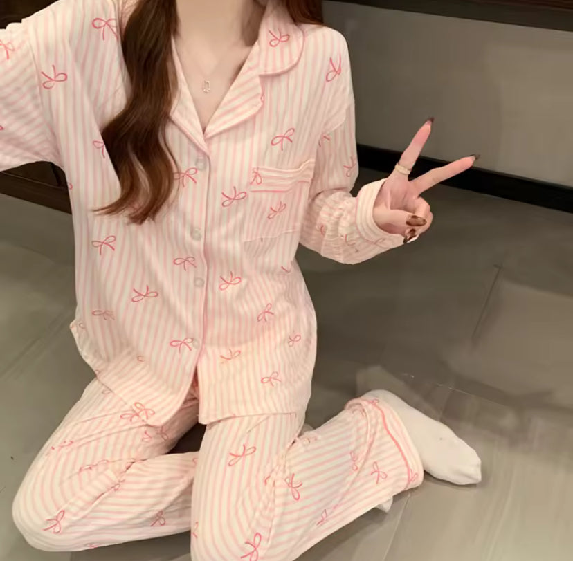 Collared Coquette Bow Pyjama Set