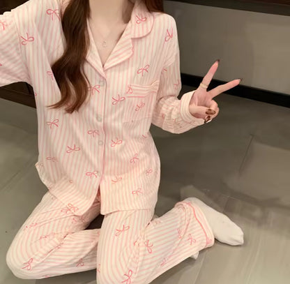 Collared Coquette Bow Pyjama Set