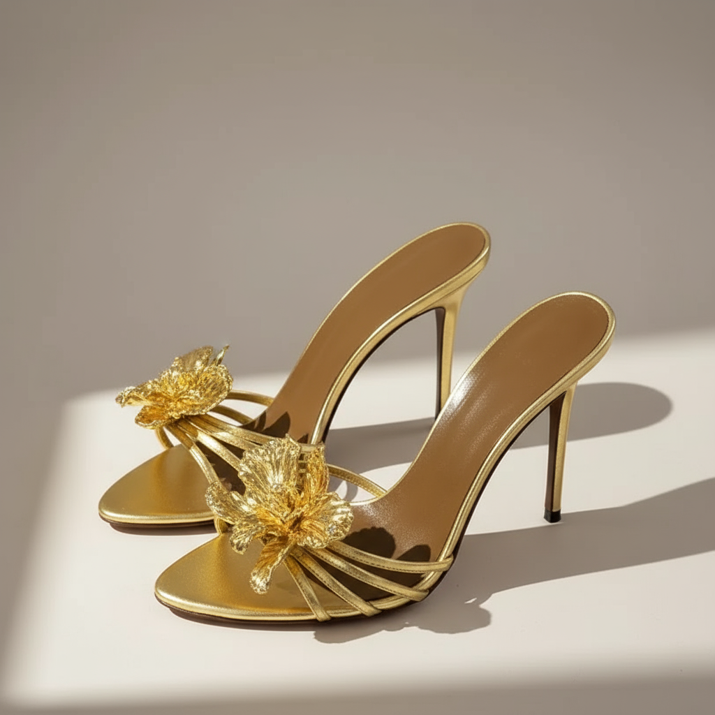 Gold Metal Detail Metallic Heels