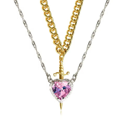 Heart & Sword Necklace Set