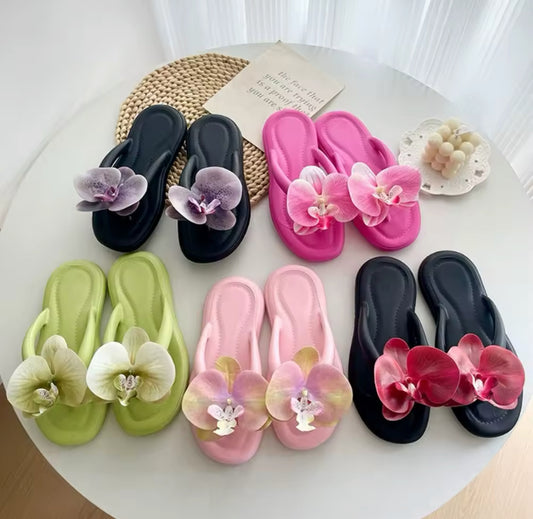 Coloured Orchid Slip On Rubber Chunky Flip Flops