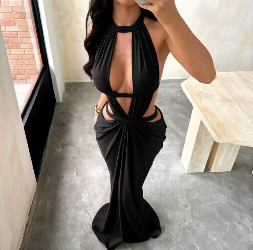 Ruched Open Backless Maxi Dress