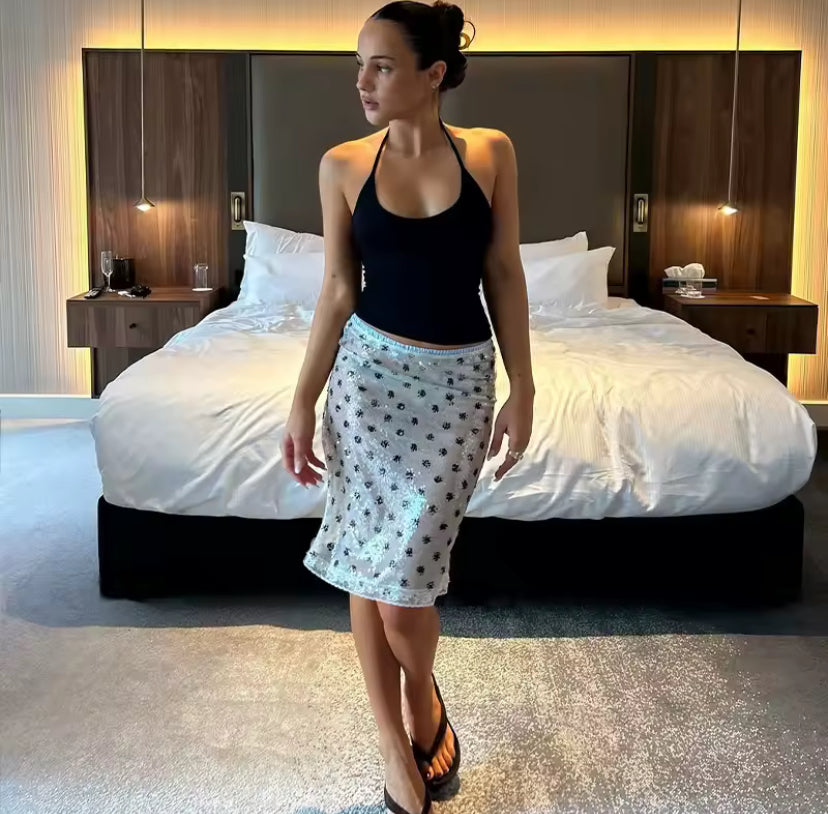 Sequin Mesh Polka Dot Midi Skirt