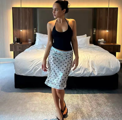 Sequin Mesh Polka Dot Midi Skirt