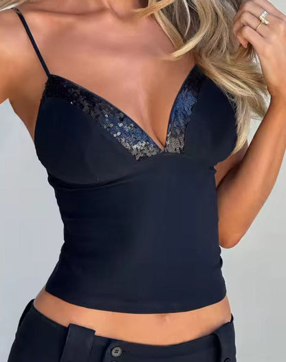 Sequin Detail V-Neck Vest Top