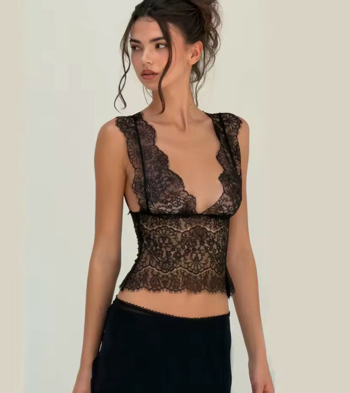 Sheer Lace V-Neck Tank Top