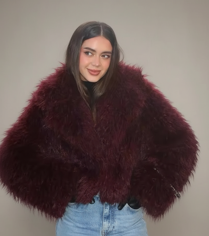 Burgundy Collared Fur Coat
