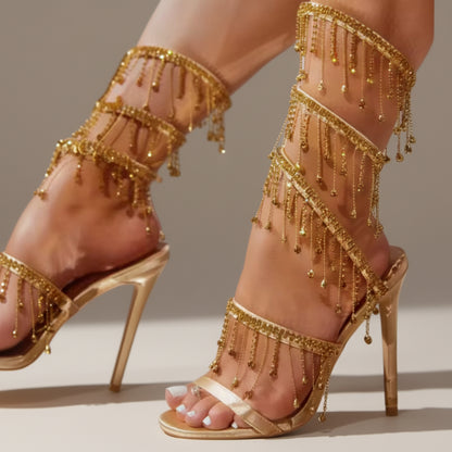 Sparkly Jewel Embellished Wrap Around Heels