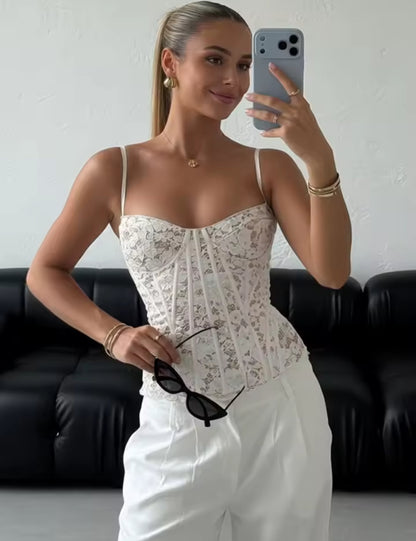 White Floral Lace Corset Top