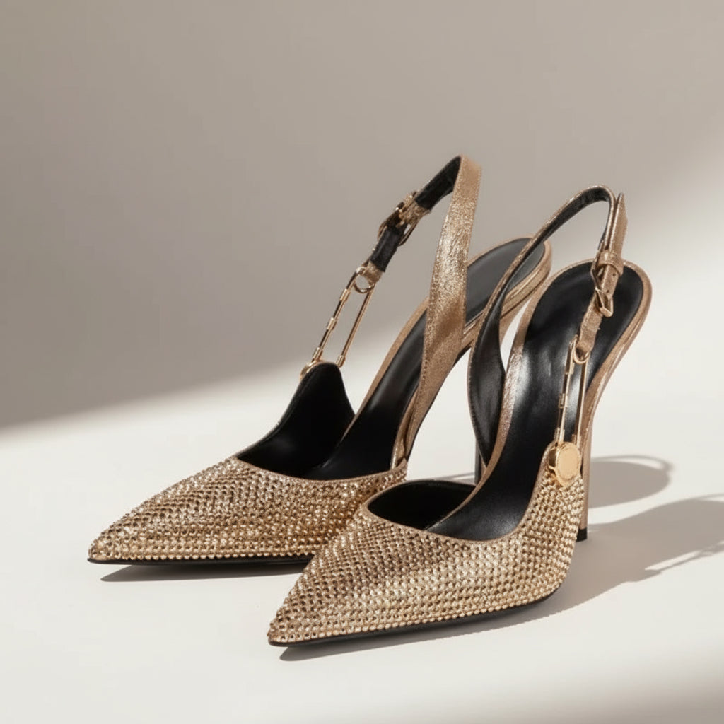 Diamante Gold Strap Detail Heels