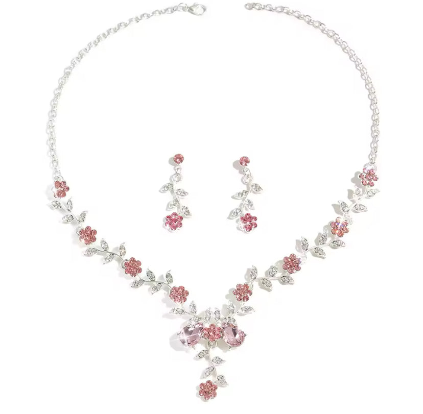 Rose Crystal Floral Jewellery Set