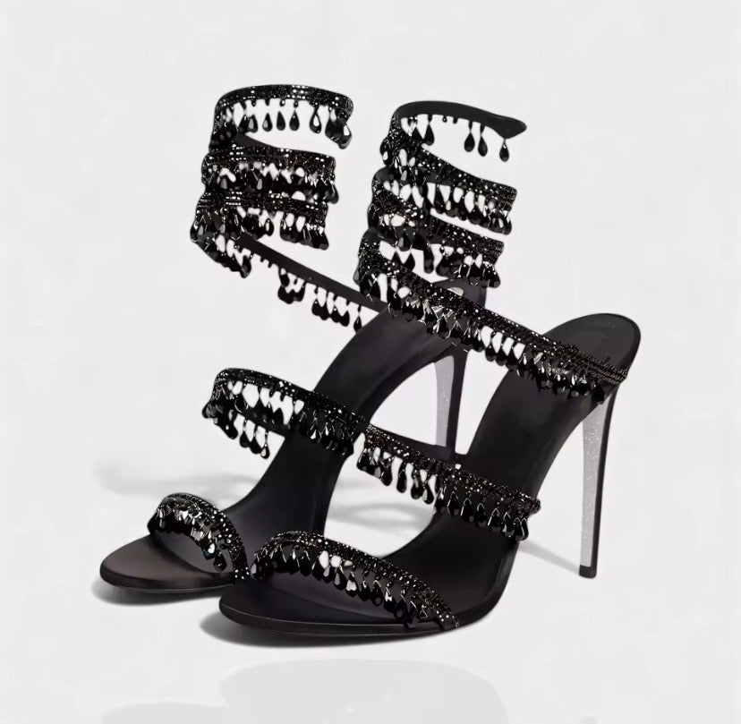 Crystal Cascade Wrap Heels