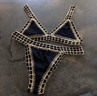 Gold Crochet Seam Triangle Bikini