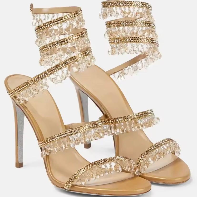 Crystal Cascade Wrap Heels