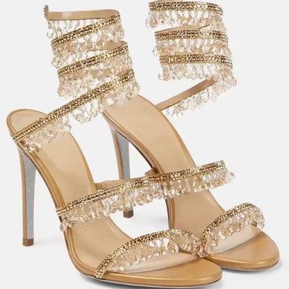 Crystal Cascade Wrap Heels