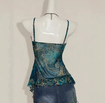 Teal Mesh Y2k Vest Top