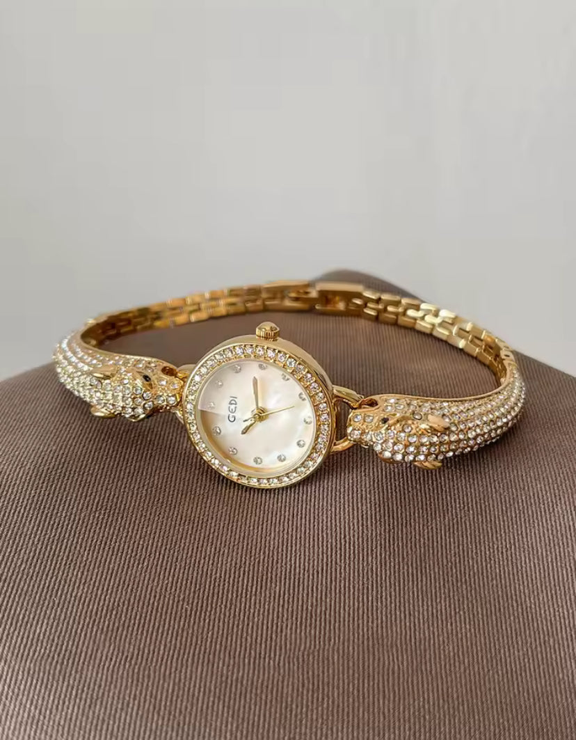 Double Leopard Diamanté Bangle Watch