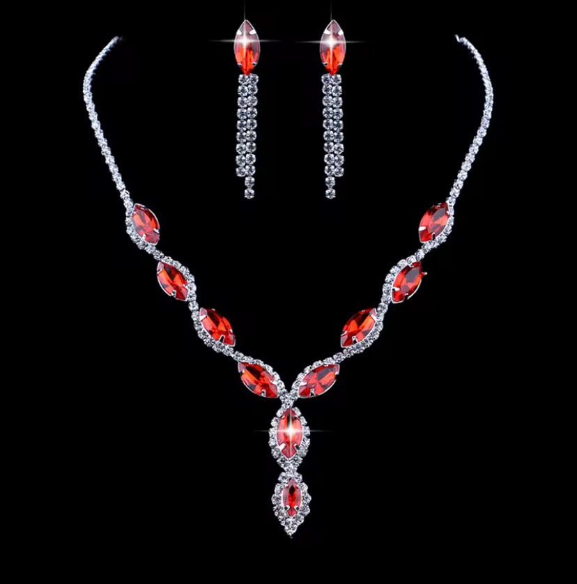Colourful Crystal Necklace, Earrings & Bracelet Set
