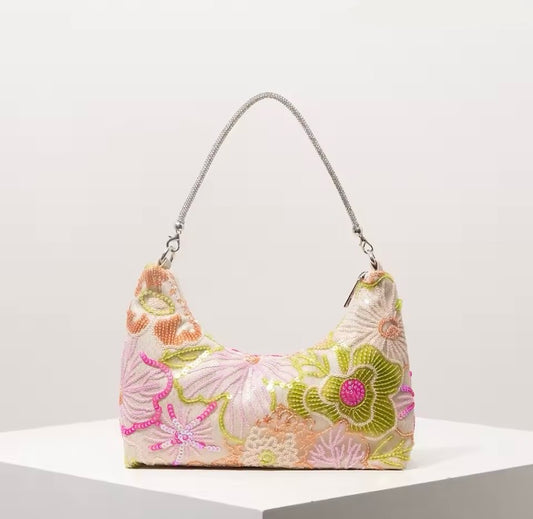 Diamanté Strap Beaded Sequin Floral Handbag