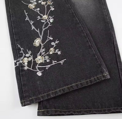Floral Embroidered Flared Jean