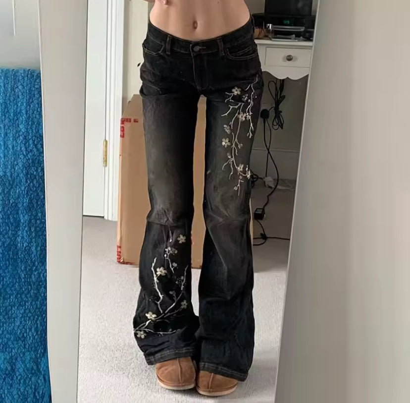 Floral Embroidered Flared Jean