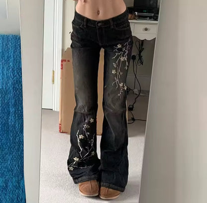 Floral Embroidered Flared Jean