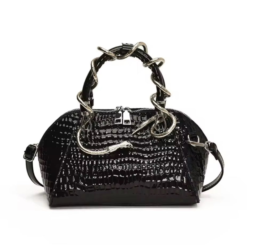 Faux Leather Snake Shoulder Bag