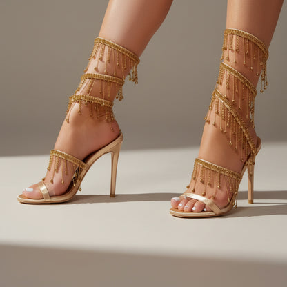 Sparkly Jewel Embellished Wrap Around Heels