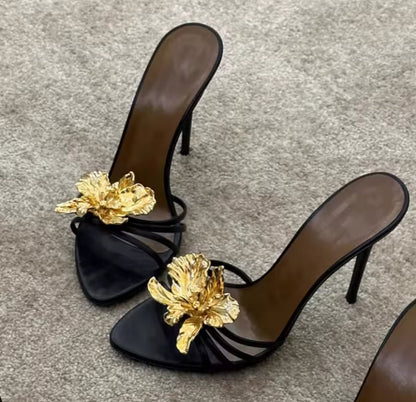 Gold Metal Detail Metallic Heels