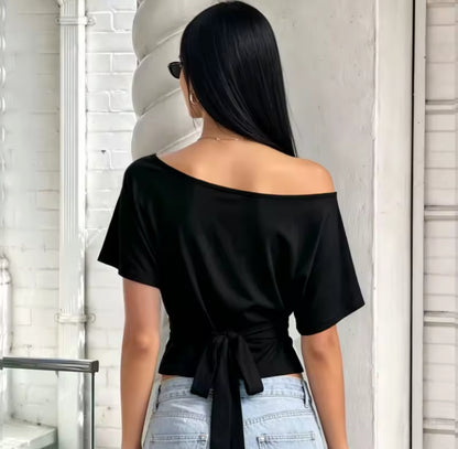 Tie Up Asymmetrical Fitted T-Shirt