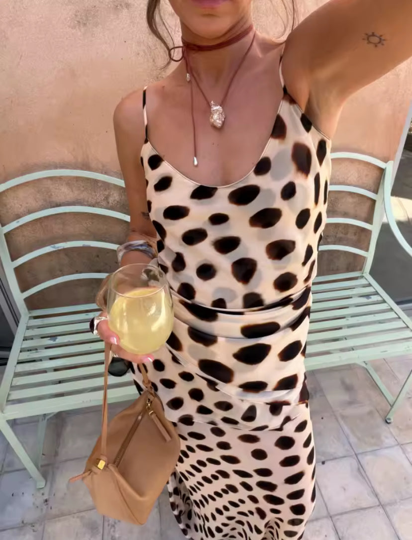 Mesh Dot Print Tie Up Layered Maxi Dress