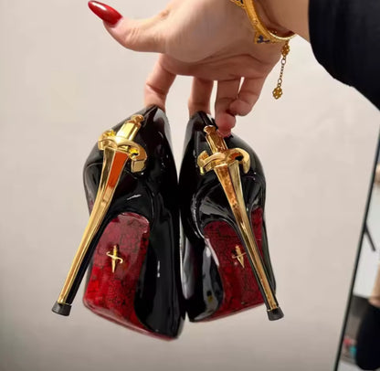 Sword Detail Patterned Sole Red Bottom Heel