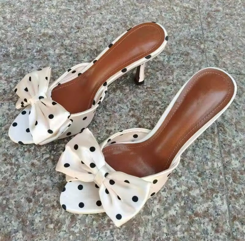 Polka Dot Satin Bow Heels