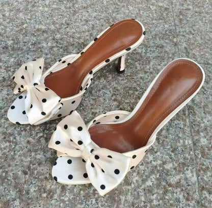 Polka Dot Satin Bow Heels