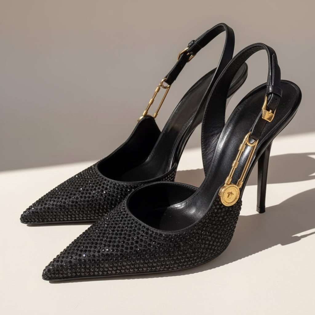 Diamante Gold Strap Detail Heels