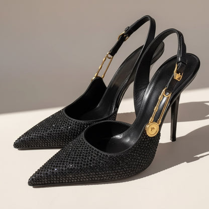 Diamante Gold Strap Detail Heels