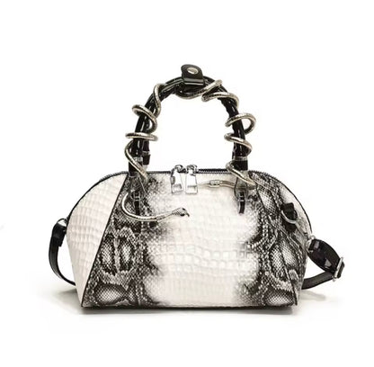 Faux Leather Snake Shoulder Bag