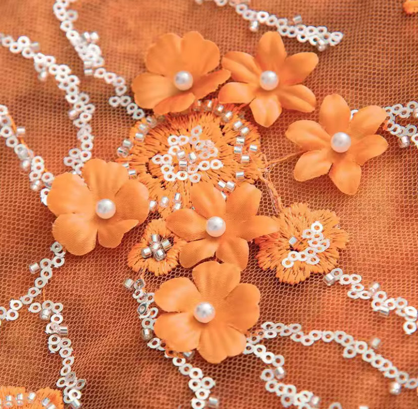 Floral Embroidered Sequin Beaded Bikini Set