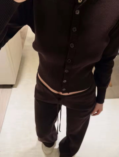 Ribbed Button Up Cardigan & Trouser Set