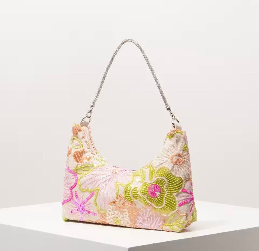 Diamanté Strap Beaded Sequin Floral Handbag