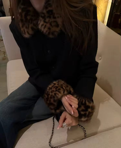 Leopard Fur Detail Jacket