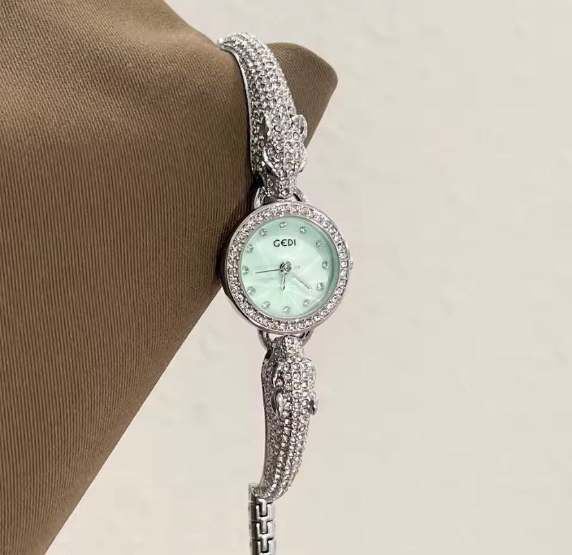 Double Leopard Diamanté Bangle Watch