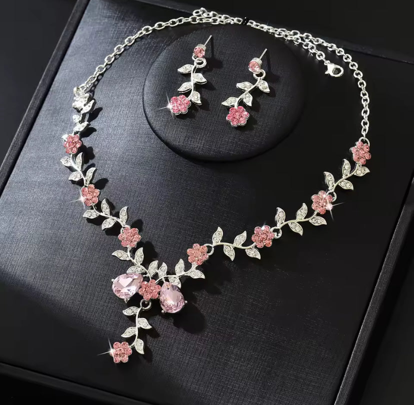 Rose Crystal Floral Jewellery Set