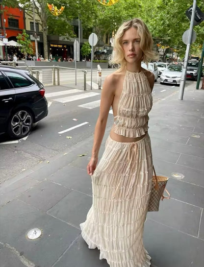 Ruched Mesh Ruffle Maxi Skirt Co-Ord