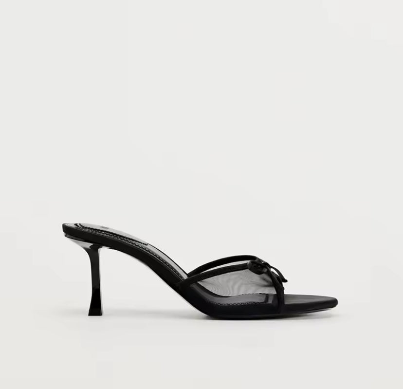 Mesh Bow Kitten Heel