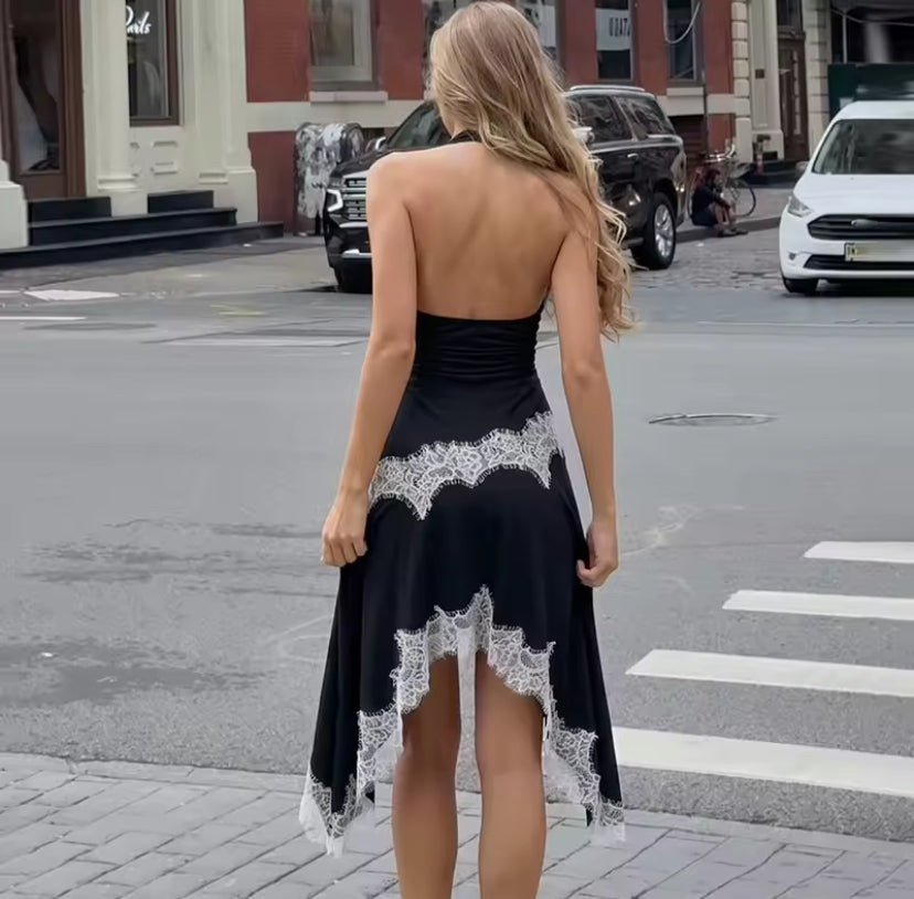 Lace Detail Halter Midi Dress