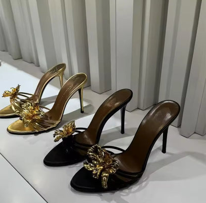 Gold Metal Detail Metallic Heels