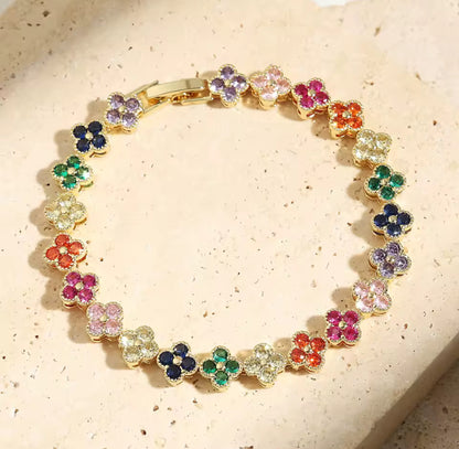 Multicoloured Diamanté Flower Bracelet