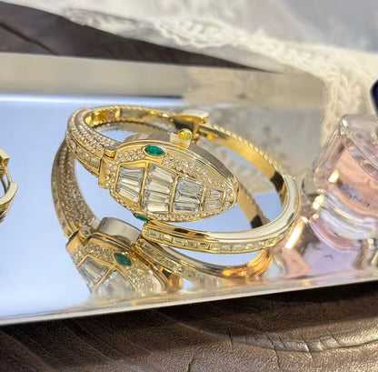 Rhinestone Snake Bangle Watch
